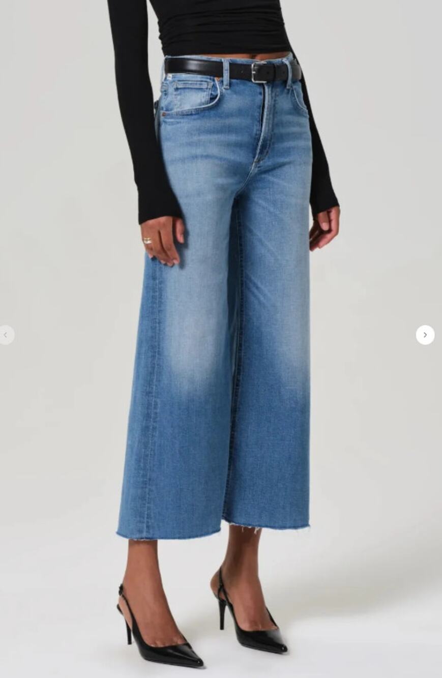 Citizens of Humanity Lyra Wide Leg Crop Raw Hem Blue High Rise Cotton Jeans 27